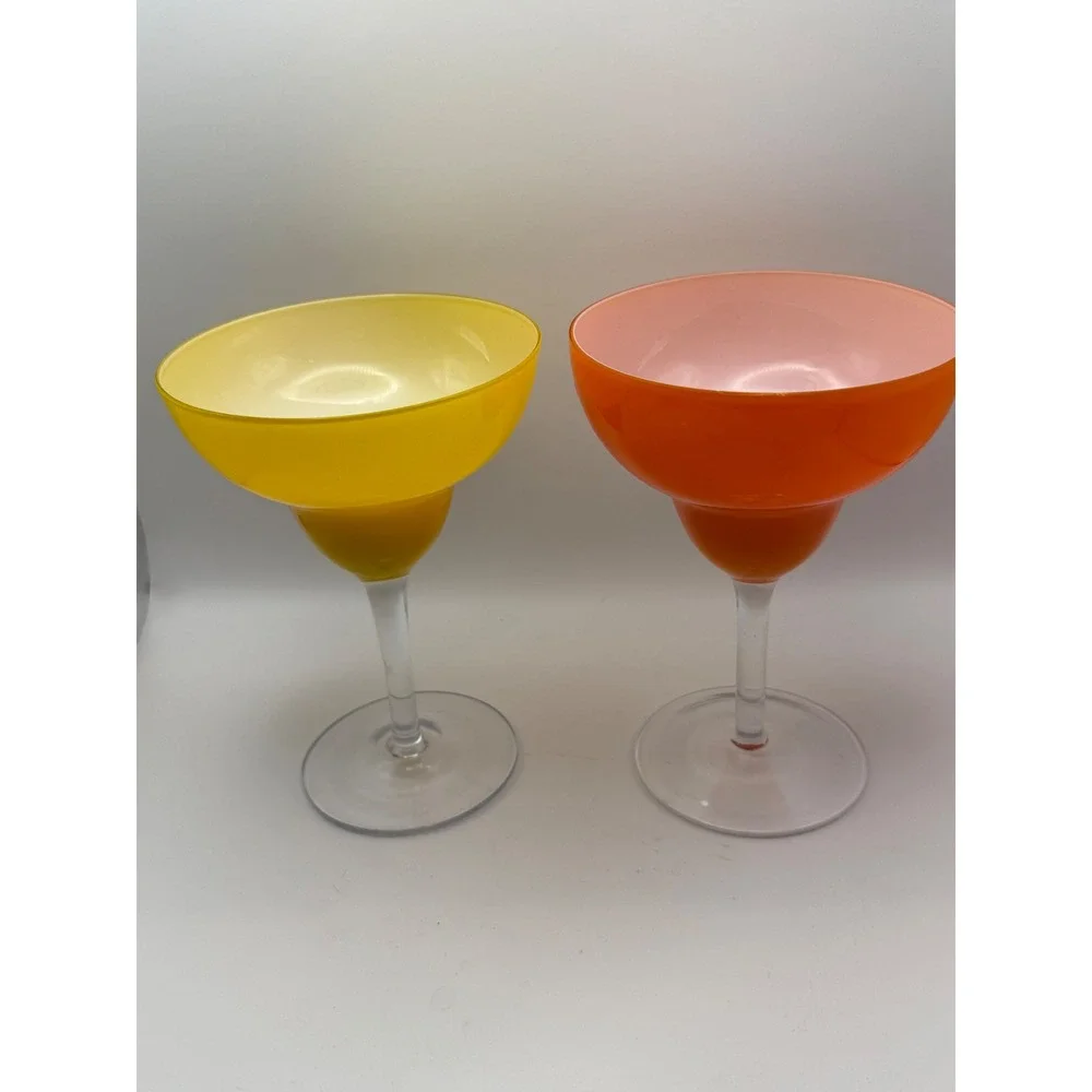 Vtg Crate & Barrel Margarita Glasses Yellow and Orange Cased‎ Glass Set of